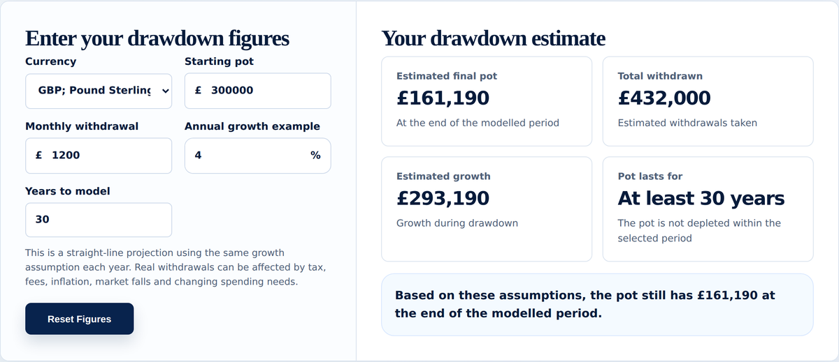 Drawdown Calculator screenshot on Your Wealth Calculator